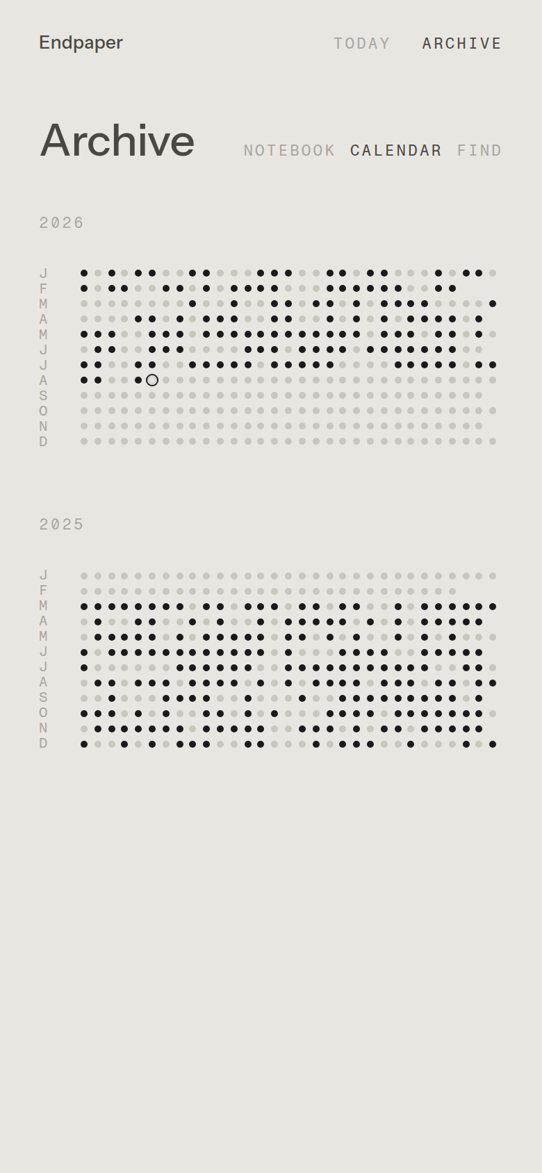 The Calendar — a year of days as dots.